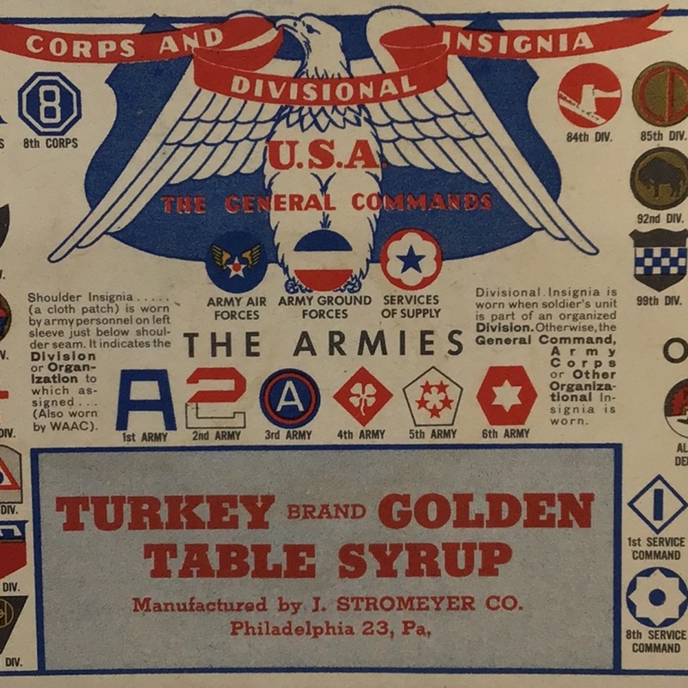 WW 2 Ephemera Army corps divisional Insignia & badges card 1943